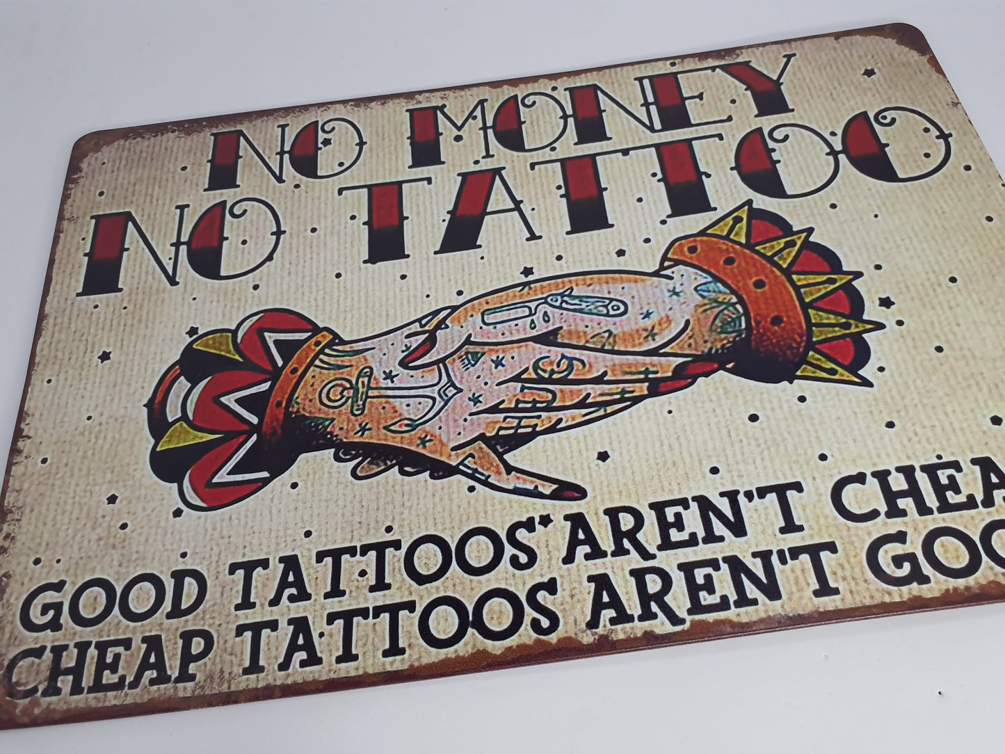 Chapa retro de metal NO Money NO tattoo